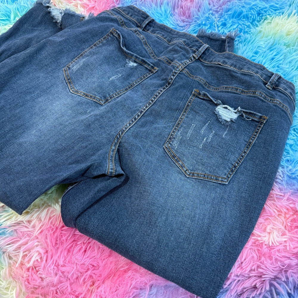 Eloquii Distressed Jeans Women 20 Blue Ripped Raw Hem Denim - Picture 10 of 11